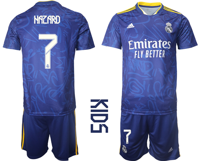 Youth 2021-2022 Club Real Madrid away blue #7 Soccer Jerseys